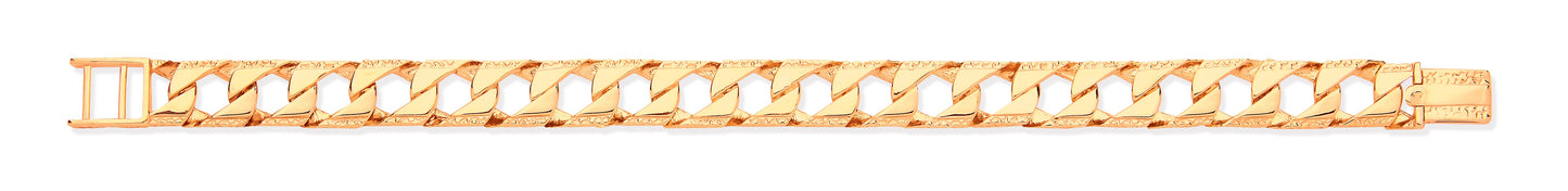 Yellow Gold 11mm Casted Grain Edge Gents Bracelet