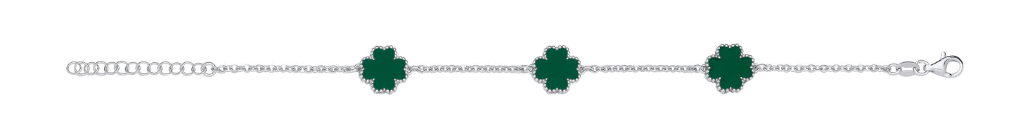 Silver Green Enamel Four Leaf Clover Bracelet