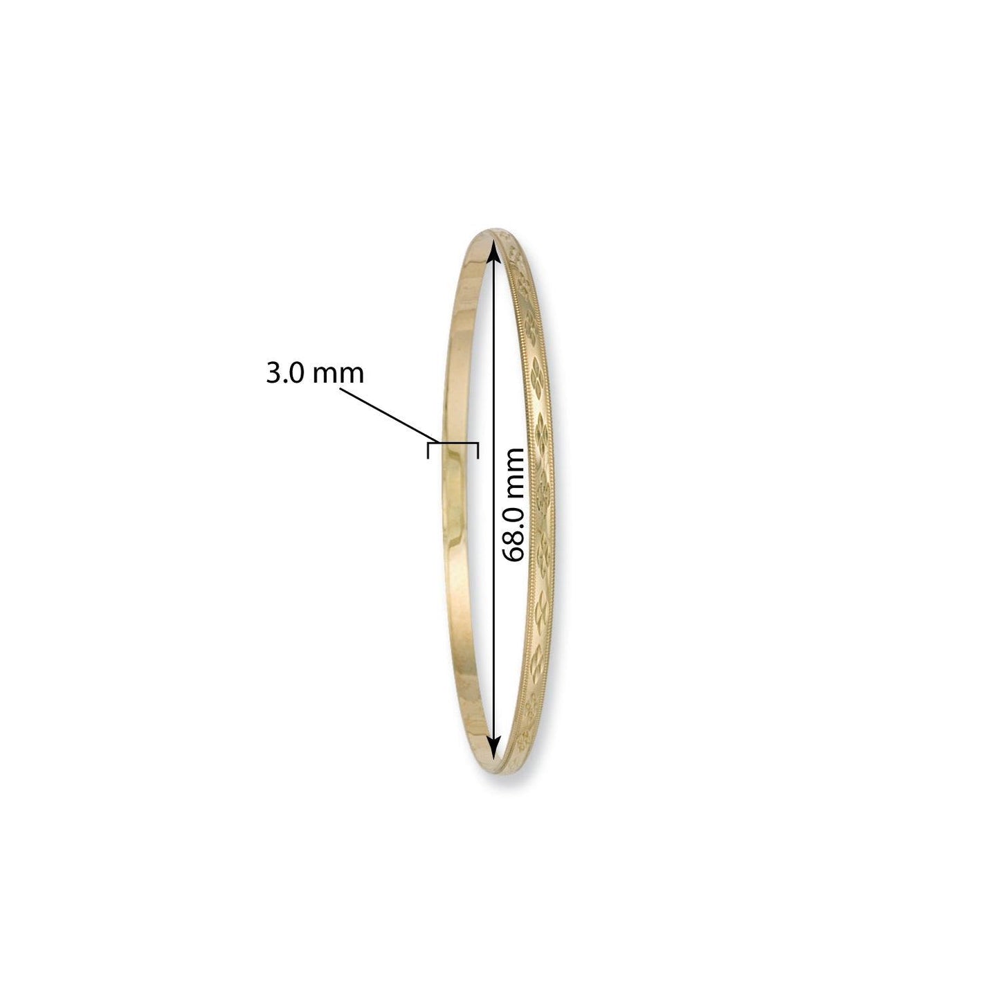 Yellow Gold 3mm Diamond Cut D-Shaped Slave Bangle