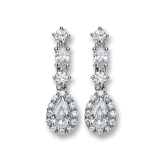 Silver Cubic Zirconia Graduated Teardrop Stud Earrings