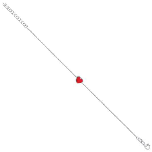 Silver Red Enamel Heart Ladies Bracelet