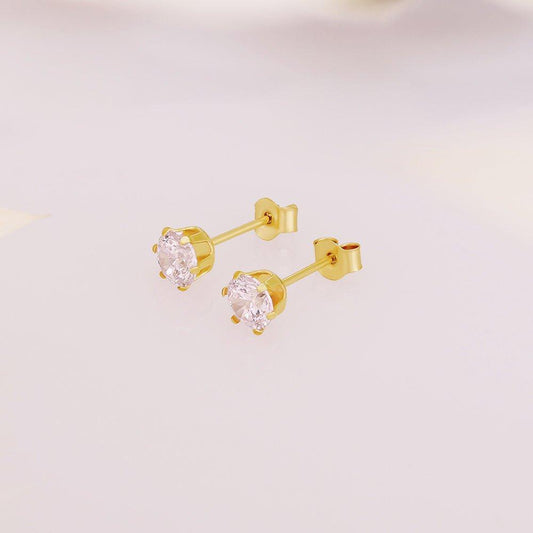 9ct Yellow Gold 4mm Claw Set Pink Cubic Zirconia Studs