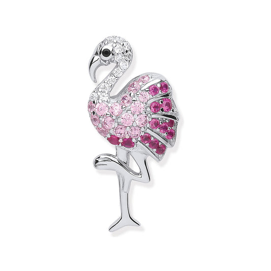 Silver Cubic Zirconia Flamingo Drop Pendant