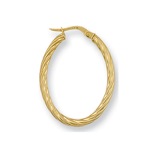 Yellow Gold Twisted Oval Hoop Earrings - 1.6g