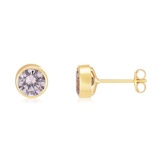 9ct Yellow Gold 6mm Rubover Set Cubic Zirconia Studs