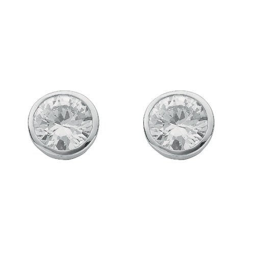 Silver Round Brilliant Cut Rub Over Setting 8mm Cubic Zirconia Stud Earrings