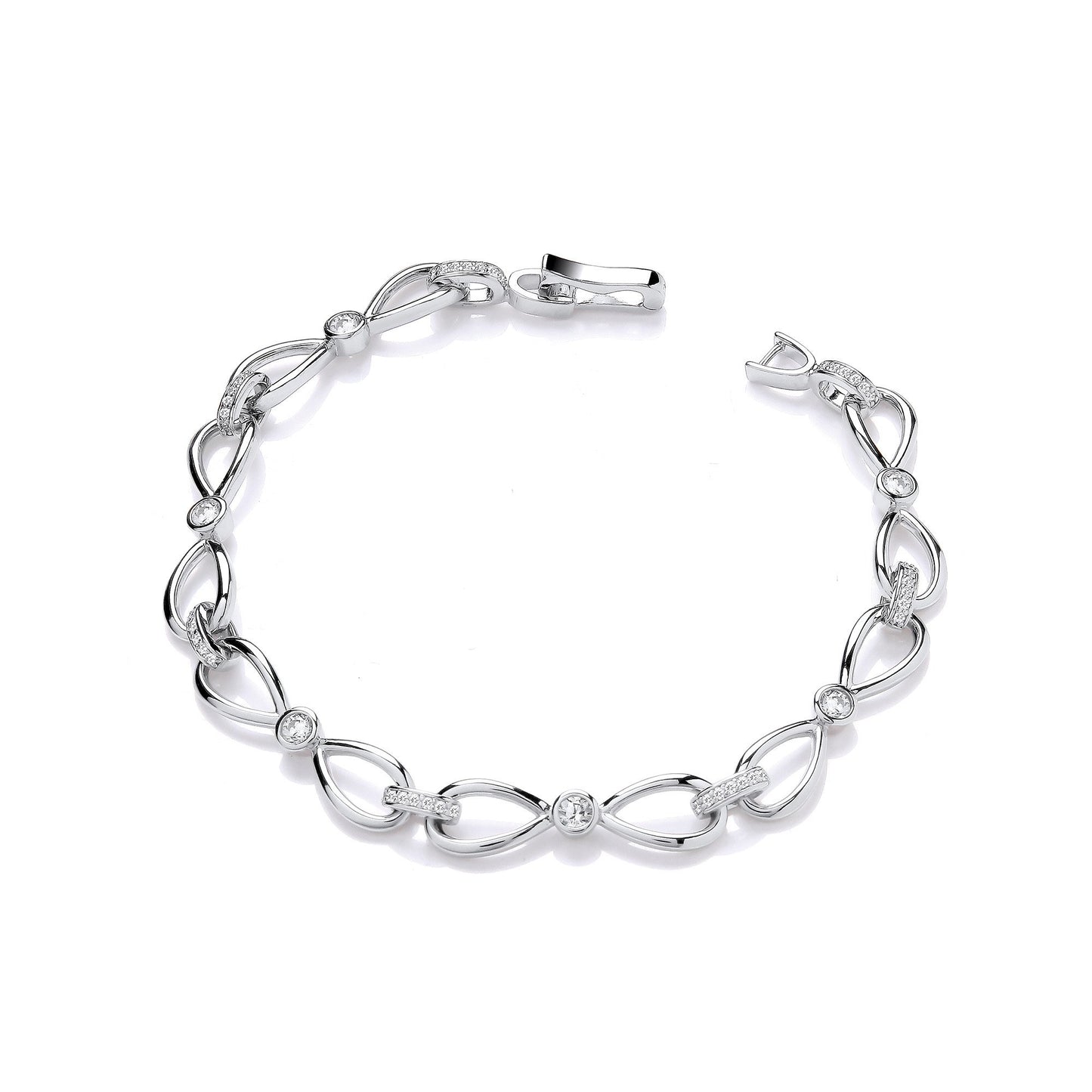 Infinity Style & Rubover Cubic Zirconia Silver Ladies Bracelet
