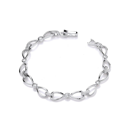 Infinity Style & Rubover Cubic Zirconia Silver Ladies Bracelet