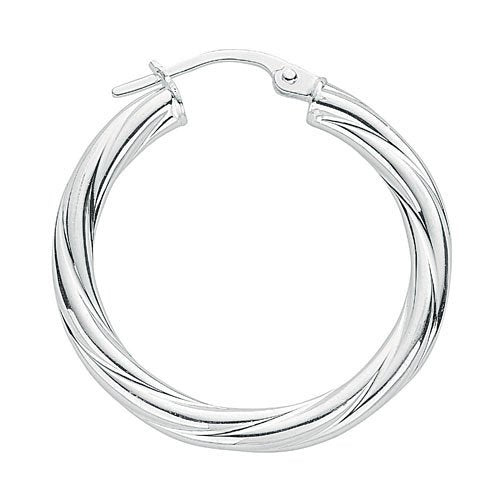 Silver Twisted Hoop Earrings - 3.1mm - 2.8g