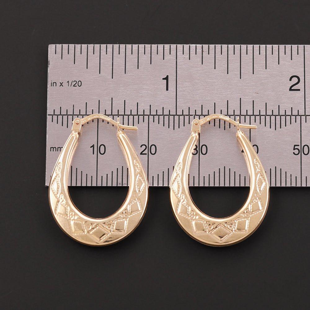 Yellow Gold Diamond Cut Oval Creoles - 1.1g