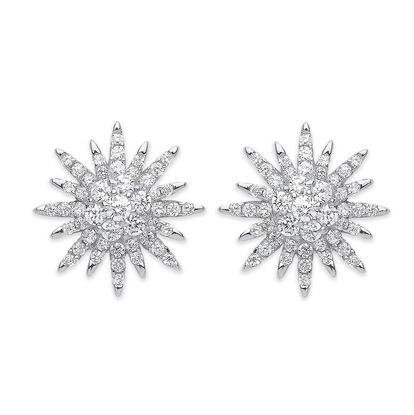 Silver Cubic Zirconia Starburst Stud Earrings