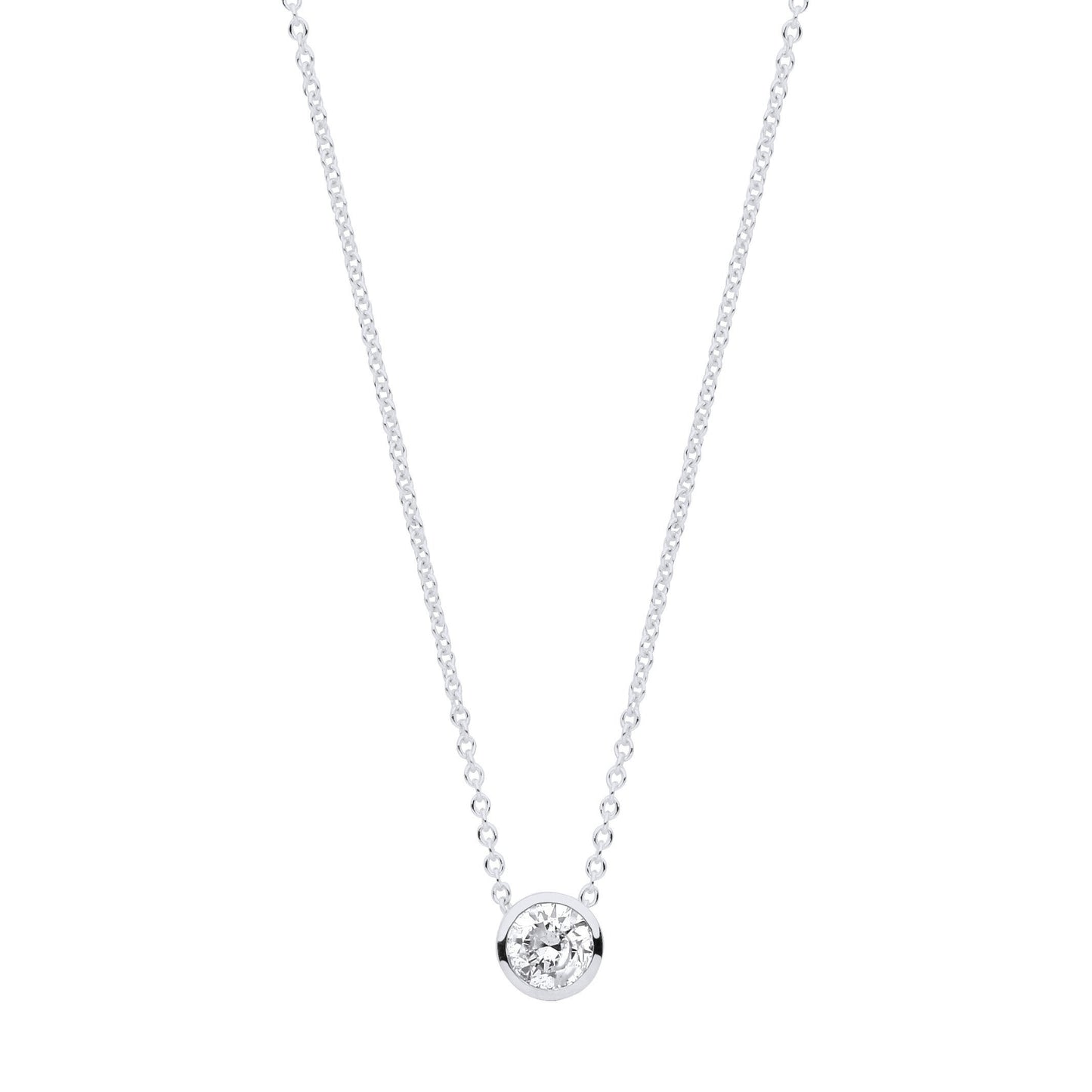 18ct White Gold 0.25ctw G-SI Rubover Diamond Pendant (18in/45cm) Chain