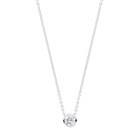 18ct White Gold 0.25ctw G-SI Rubover Diamond Pendant (18in/45cm) Chain