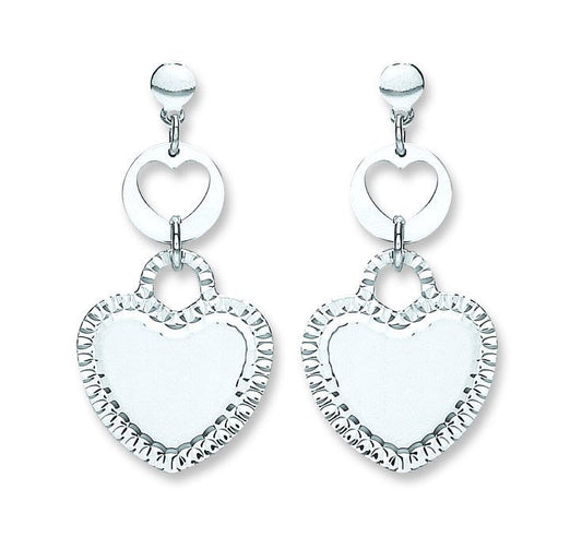Silver Heart Drop Earrings