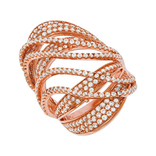 Micro Pave Rose Coated Fancy Silver Cubic Zirconia Ring (HNN-685A2E)