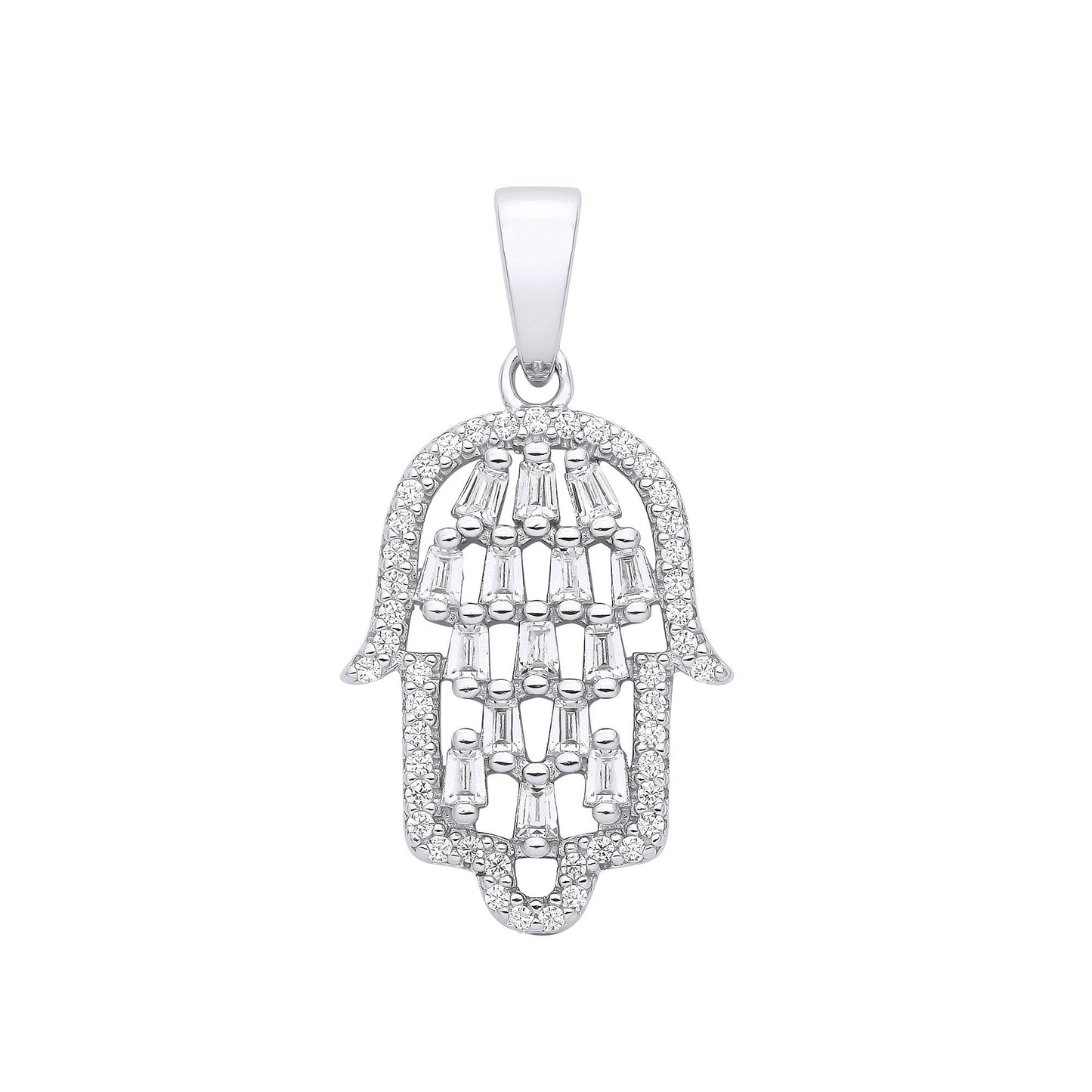 Silver Hamsa Cubic Zirconia Pendant