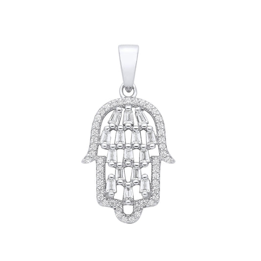 Silver Hamsa Cubic Zirconia Pendant