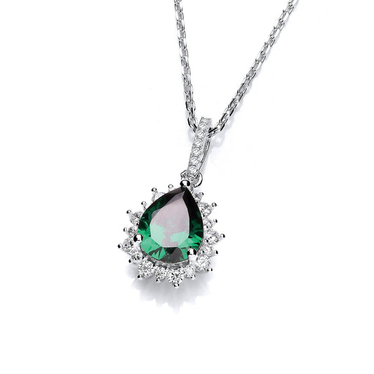 Silver Green Teardrop Cubic Zirconia Pendant with 18" Chain