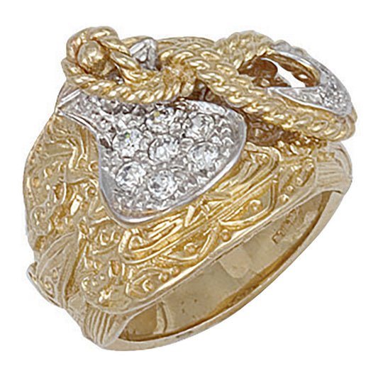 Yellow Gold Cubic Zirconia Saddle Ring (HNN-90A931)