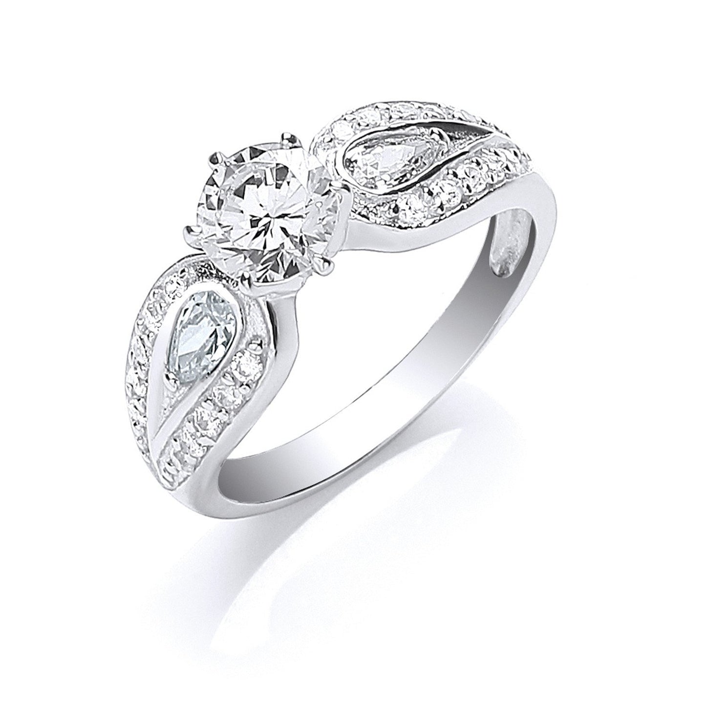 Silver S/S with Cubic Zirconia on Shoulders Ring (HNN-D88644)