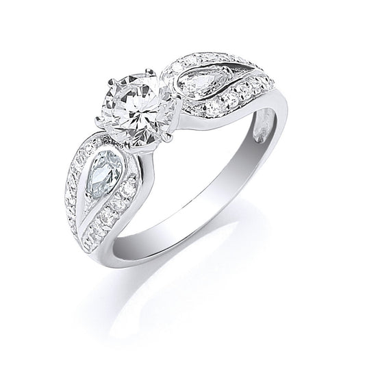 Silver S/S with Cubic Zirconia on Shoulders Ring (HNN-D88644)