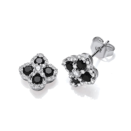 Black Four Leaf Clover Cubic Zirconia Stud Earrings
