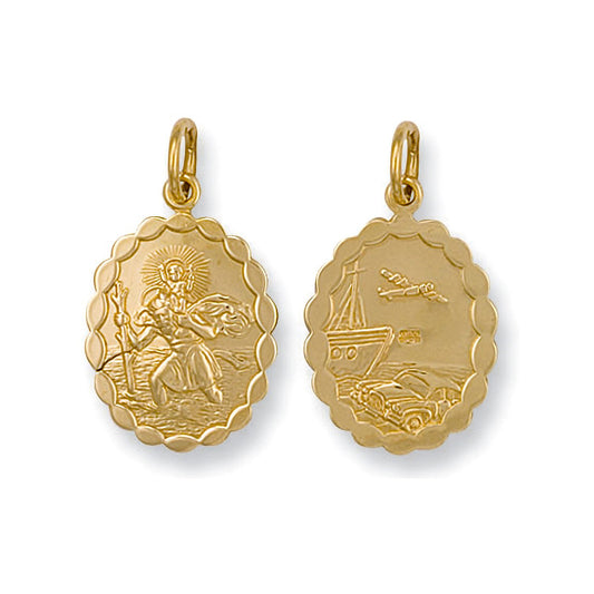 Yellow Gold Double Sided Oval Shaped St. Christopher Pendant - 2.8g