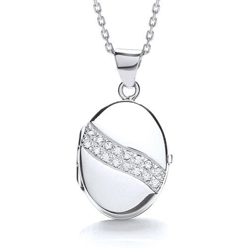 Oval Shape with 2 Row of Cubic Zirconias Across Locket