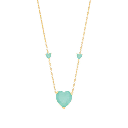 Silver Yellow Gold Plated, Green Heart Necklace