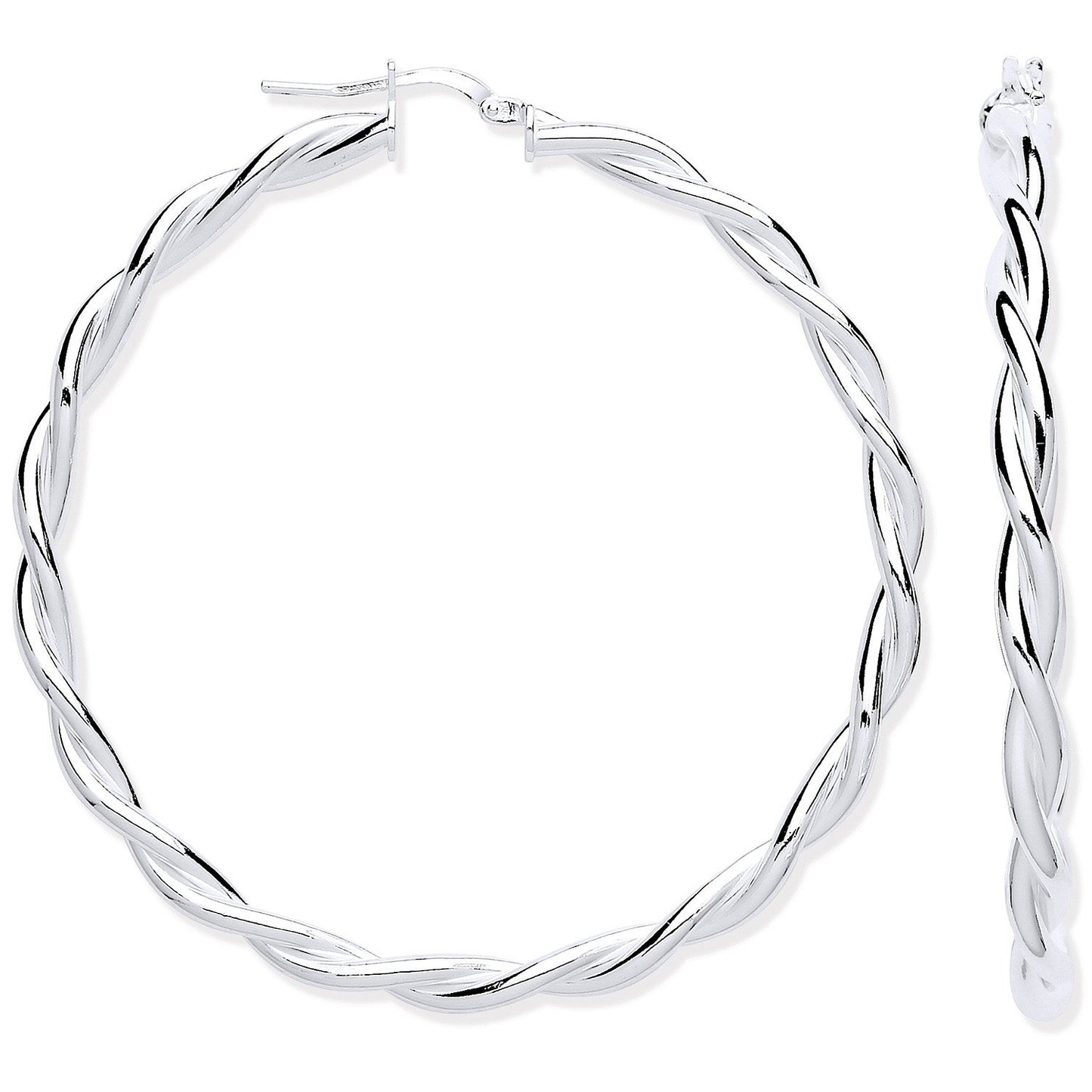 Silver Twist Hoop 50mm Earrings