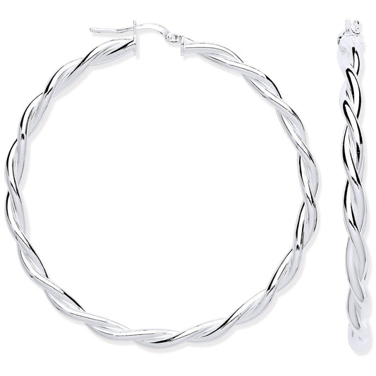 Silver Twist Hoop 50mm Earrings