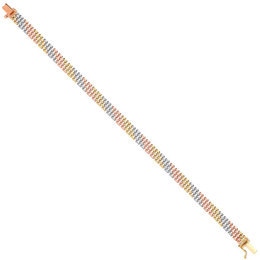 Yellow, White & Rose Gold Panther Link Ladies Bracelet