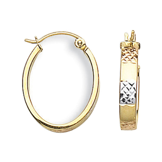 Yellow, White & Rose Gold Diamond Cut Oval Creoles - 1.1g (HNN-4B3DE2)