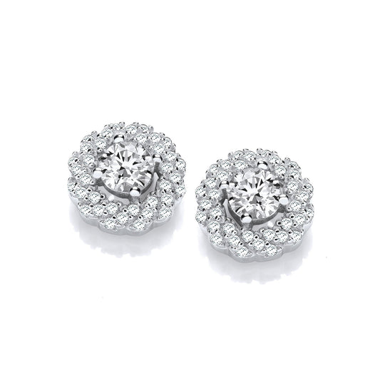 Halo Style Cubic Zirconia Stud Earrings