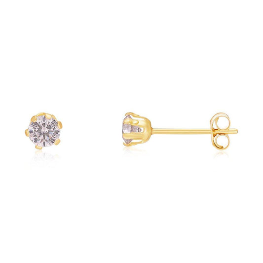9ct Yellow Gold 3mm Claw Set Cubic Zirconia Studs