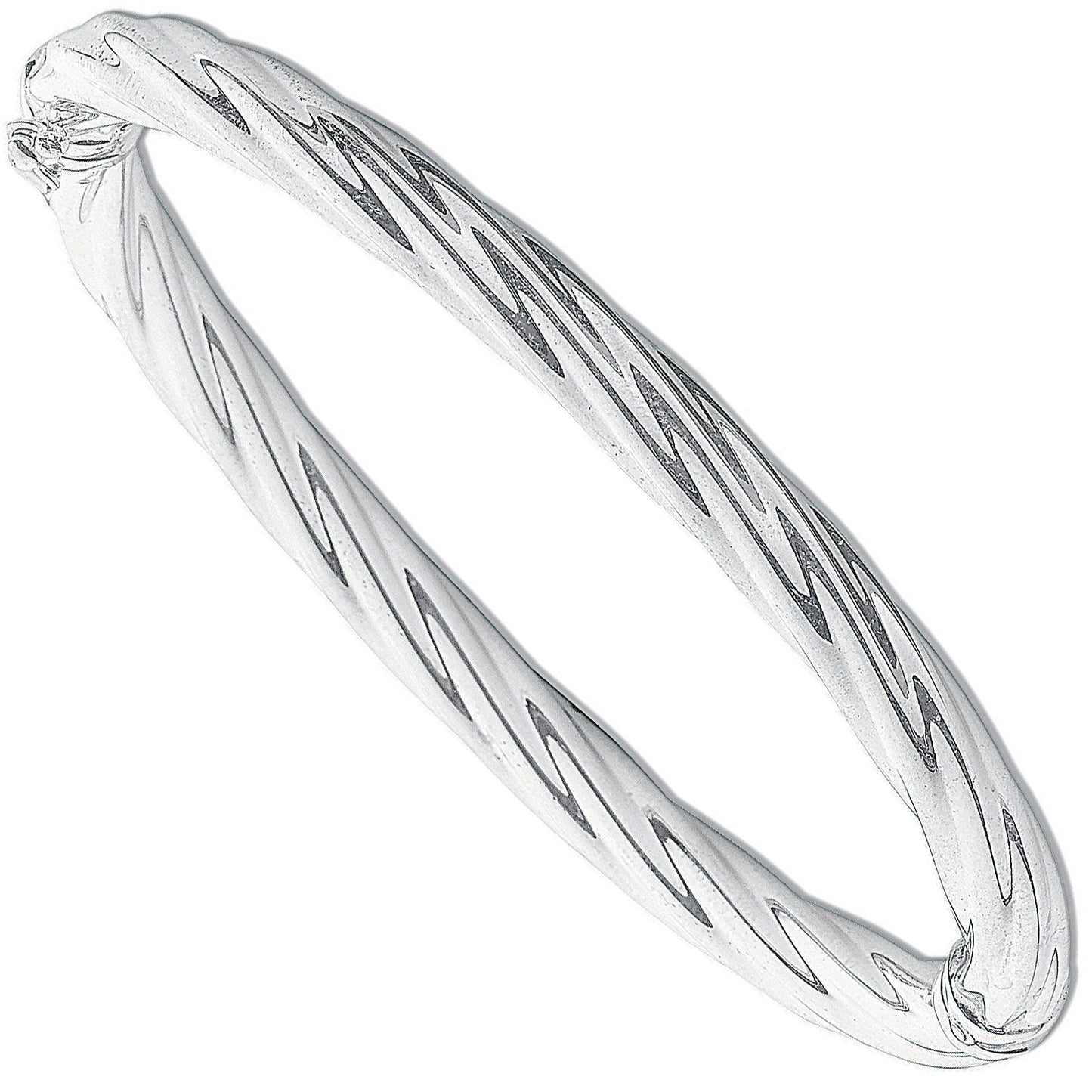 Silver Twisted Hollow Hinged Bangle - 6mm.