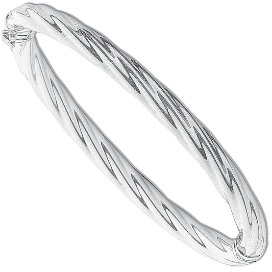 Silver Twisted Hollow Hinged Bangle - 6mm.