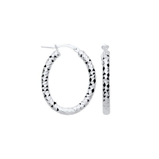Silver Diamond Cut Creole Hoop Earrings