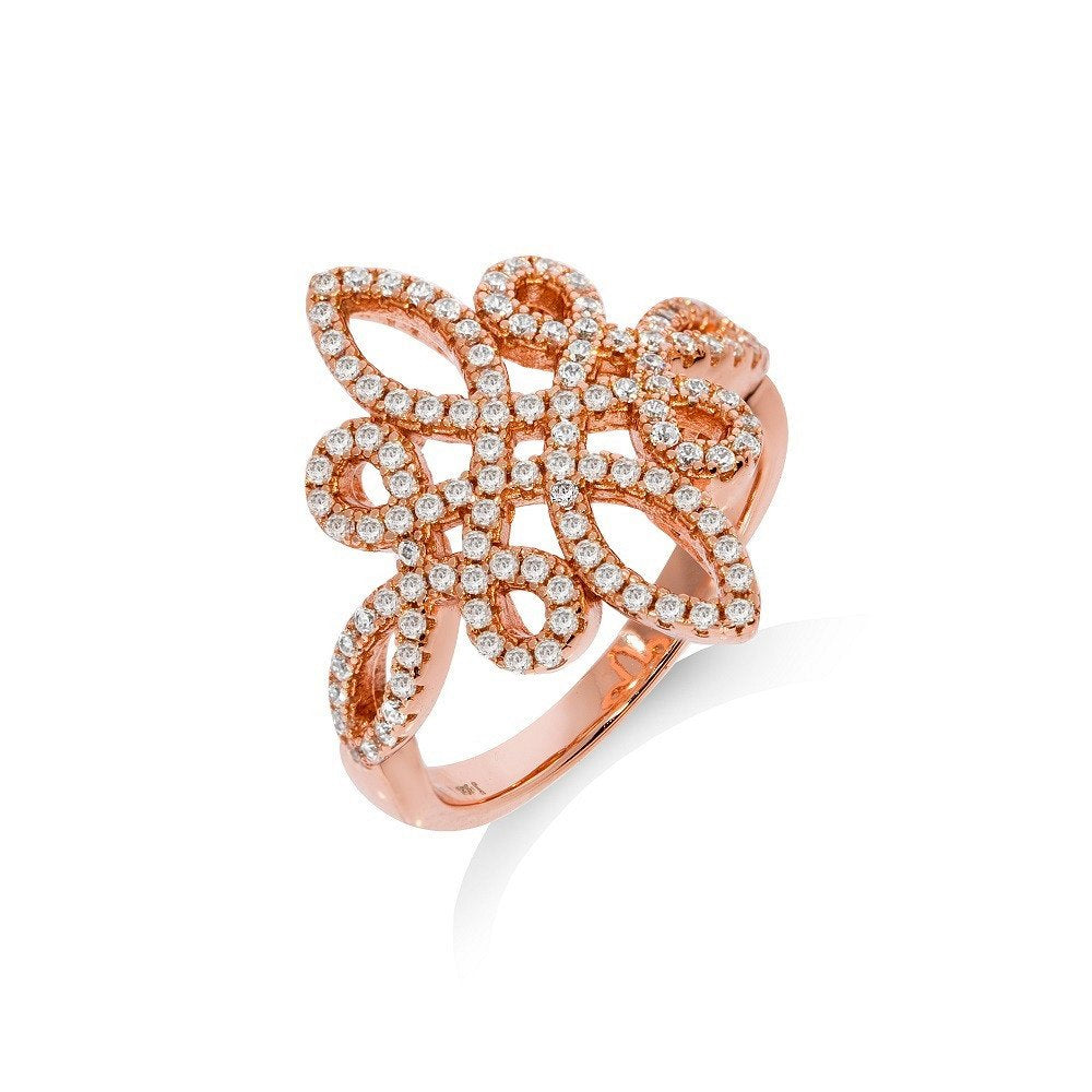 Micro Pave Rose Coated Fancy Silver Cubic Zirconia Ring (HNN-EB9BE9)