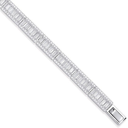 Silver Baguette & Round Cubic Zirconias Ladies Bracelet