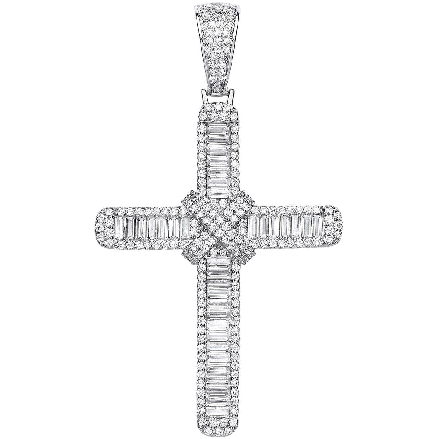Silver Baguettes & Round Cubic Zirconias Large Cross - 10.3g