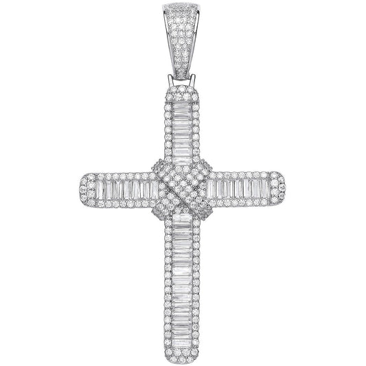 Silver Baguettes & Round Cubic Zirconias Large Cross - 10.3g