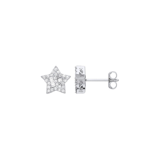 Silver Cubic Zirconia Star Studs