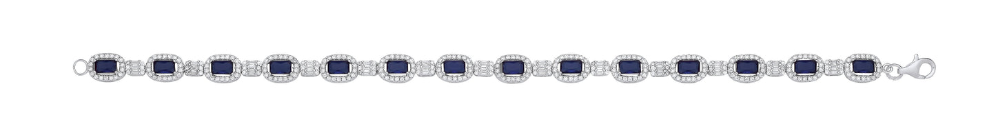 Silver Cubic Zirconia & Blue Halo Style Ladies Bracelet