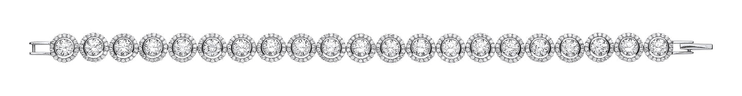 Silver 8mm Rubover Round Cubic Zirconia Halo Style Tennis Bracelet
