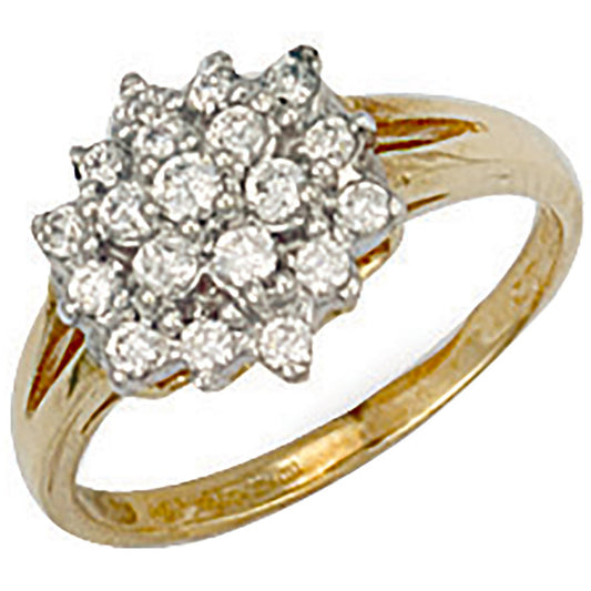 Yellow Gold Cubic Zirconia Cluster Ring (HNN-056E32)