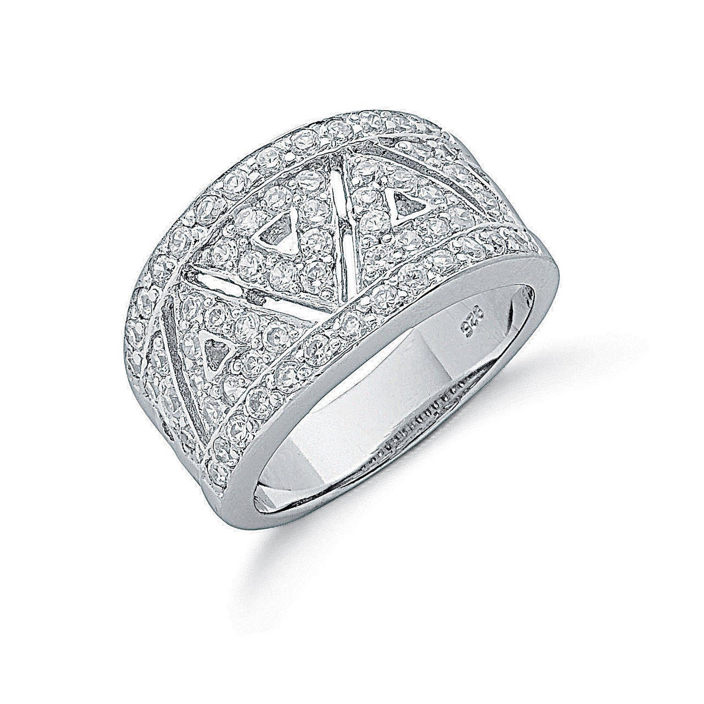 Silver Fancy Pave Set Cubic Zirconia Ring