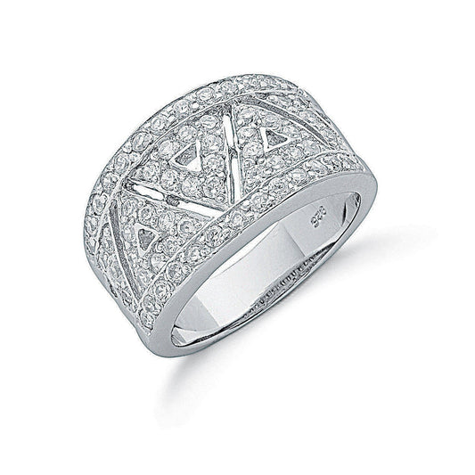Silver Fancy Pave Set Cubic Zirconia Ring