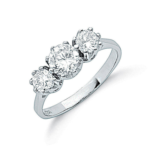 Silver Claw Set Cubic Zirconia Trilogy Ring (HNN-30D1B3)
