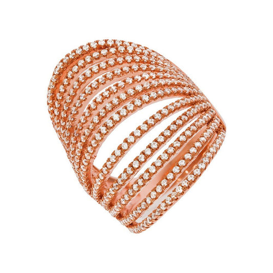 Micro Pave Rose Coated & Silver 12 Row's of Cubic Zirconia Ring
